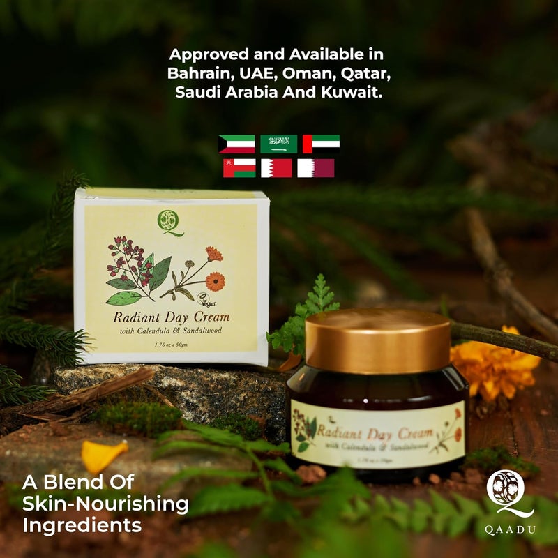 QAADU Brightening Day Cream  Lightweight Formula with Calendula  Sandalwood Extracts  Sun  Pollution Protection  Hydrating Cream for Radiant Youthful Glowing Skin  AntiAging for Dry Skin  50 gm - Image 5