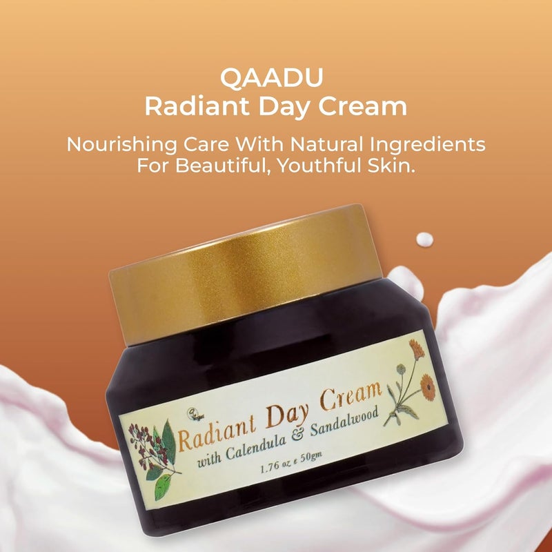QAADU Brightening Day Cream  Lightweight Formula with Calendula  Sandalwood Extracts  Sun  Pollution Protection  Hydrating Cream for Radiant Youthful Glowing Skin  AntiAging for Dry Skin  50 gm - Image 2