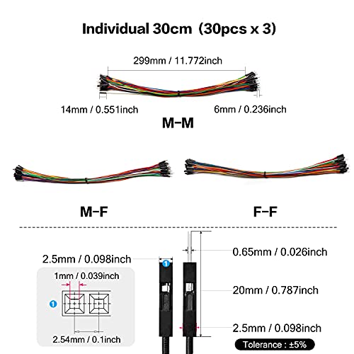 Chanzon 90pcs 30cm Long Header Jumper Wire Dupont Cable Line Connector Assorted Kit Set Male Female Solderless Multicolored for Arduino Raspberry pi Electronic Breadboard Protoboard PCB Board - Image 3