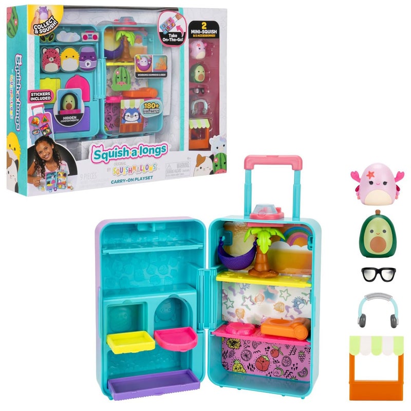 Squish-a-longs On-The-Go Luggage Playset - (2) 1â€ Mini-Squish, 3 Levels of Play, 3 Accessories & 2 Play Pieces - Collect, Trade, & Play - Ages 6+ - Image 1
