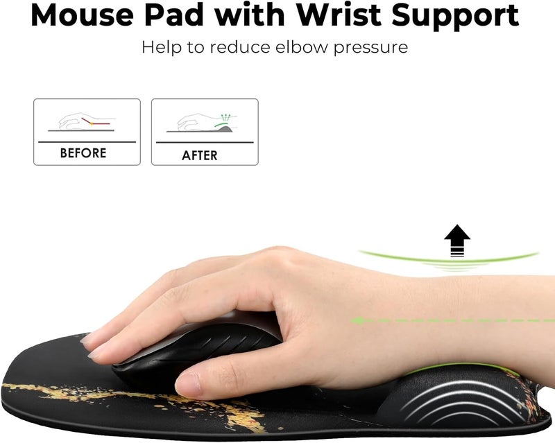 Eoocoo Ergonomic Mouse Pad with Wrist Support, Mousepad with Memory Foam Wrist Rest and Non-Slip Base for Computer, Cafe, Home & Office, 9.64 x 8.26 in Office Desk Accessories - Image 2