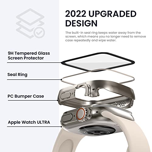 Tensea for Waterproof Apple Watch Screen Protector Case Ultra 3/Ultra 2/Ultra 49mm Accessories, iWatch Protective Face Cover with Tempered Glass Film Women Men, Bumper Case for iPhone Watch 49 mm - Image 3