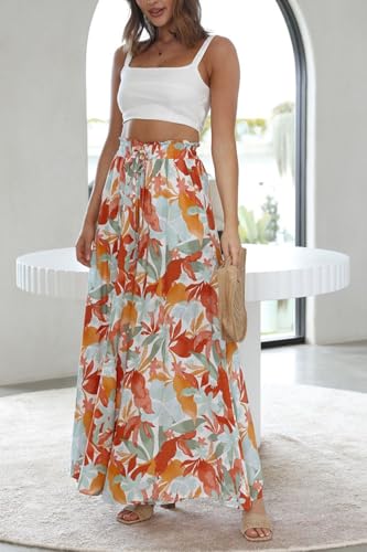 YOCUR Summer Beach Vacation Pants High Waisted Wide Leg Pants for Women Printed Loose Flowy Palazzo Lounge Trousers Orange XXL - Image 4