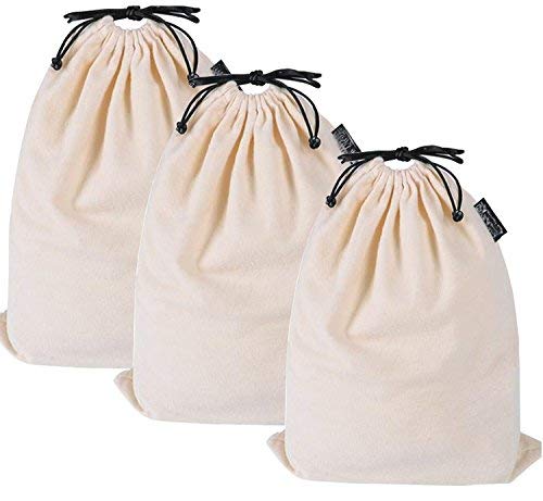 MISSLO Set of 3 Cotton Breathable DustProof Drawstring Storage Pouch MultiFunctional Bag Beige Pack 3 M