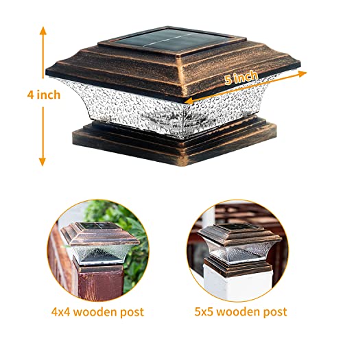 HUYIENO Solar Post Cap Lights Outdoor LED Lighting Deck Fence Light Two Modes Warm White/7 RGB Color Changing Suitable for 4x4 5x5 Wooden Posts (Brushed Copper, 8pk), HY1238 - Image 5