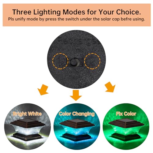 HUYIENO Solar Post Cap Lights Outdoor LED Lighting Deck Fence Light Two Modes Warm White/7 RGB Color Changing Suitable for 4x4 5x5 Wooden Posts (Brushed Copper, 8pk), HY1238 - Image 2