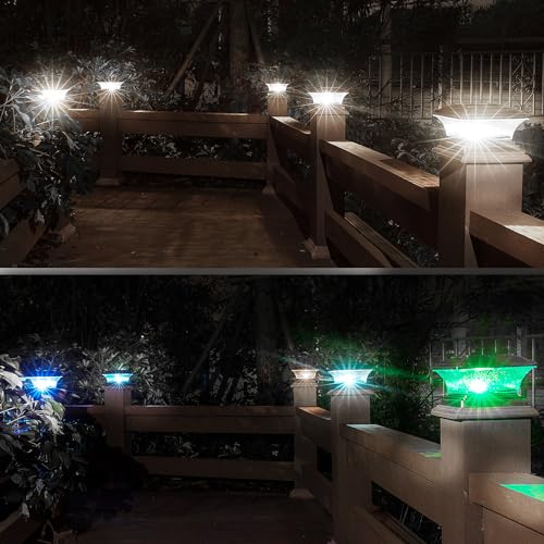 HUYIENO Solar Post Cap Lights Outdoor LED Lighting Deck Fence Light Two Modes Warm White/7 RGB Color Changing Suitable for 4x4 5x5 Wooden Posts (Brushed Copper, 8pk), HY1238 - Image 4
