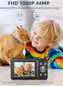 General Digital Camera FHD 1080P Kids Camera 44MP Point and Shoot Digital Cameras with 32GB SD Card 16X Zoom Two Batteries  Lanyard Compact Small Camera for Kids Boys Girls  Black  - Image 2