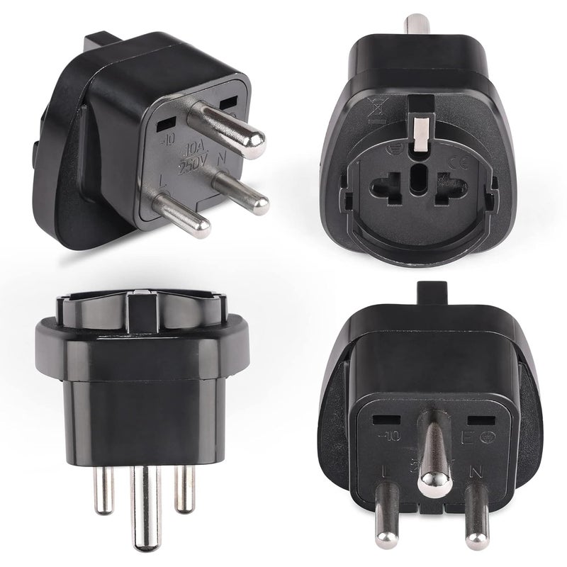 OREI OREI European Schuko to India Plug Adapter Convert European Type EF Input to India Type D Three Prong Output Connection Heavy Duty Black Color 4 Pack  - Image 1