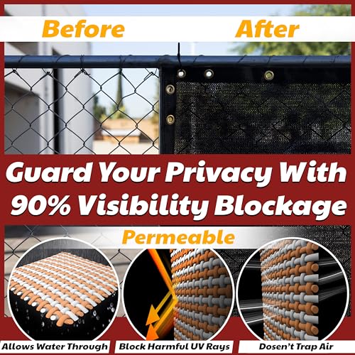 Amgo 6' x 10' Black Fence Privacy Screen, Commercial Standard Heavy Duty Windscreen with Bindings & Grommets, 90% Blockage, Cable Zip Ties Included (We Make Custom Size) - Image 4