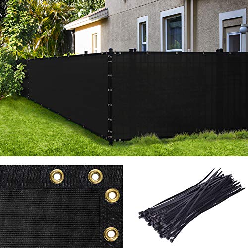 Amgo 6' x 10' Black Fence Privacy Screen, Commercial Standard Heavy Duty Windscreen with Bindings & Grommets, 90% Blockage, Cable Zip Ties Included (We Make Custom Size) - Image 1