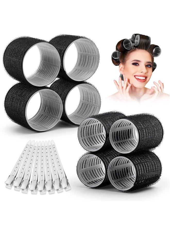 Self Grip Hair Rollers Curlers 16 Pcs Set with 8Pcs Hair Rollers 2 Sizes (4 Jumbo & 4 Large) and 8 Pcs Hair Clips for Long Medium Short Thick Fine Thin Hair Volume (Black) - Image 2