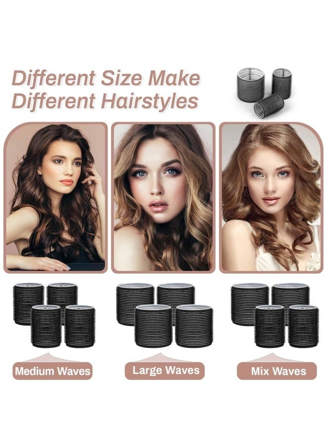 Self Grip Hair Rollers Curlers 16 Pcs Set with 8Pcs Hair Rollers 2 Sizes (4 Jumbo & 4 Large) and 8 Pcs Hair Clips for Long Medium Short Thick Fine Thin Hair Volume (Black) - Image 3
