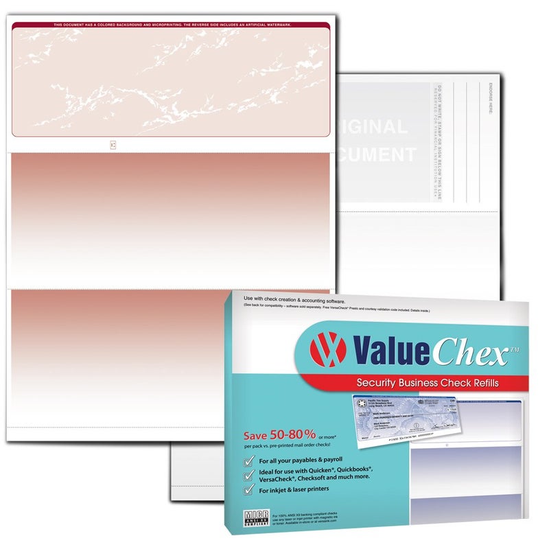 VersaCheck ValueChex - 55 Blank Business Voucher Checks - Burgundy Prestige - 55 Sheets Form #1000 - Check on Top - Image 5