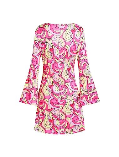 Deerjoke 60s 70s Disco Outfit Hippie Costume Women, 1970 Style Clothes Dress Accessories Jewelry Halloween (Pink, Large) - Image 3