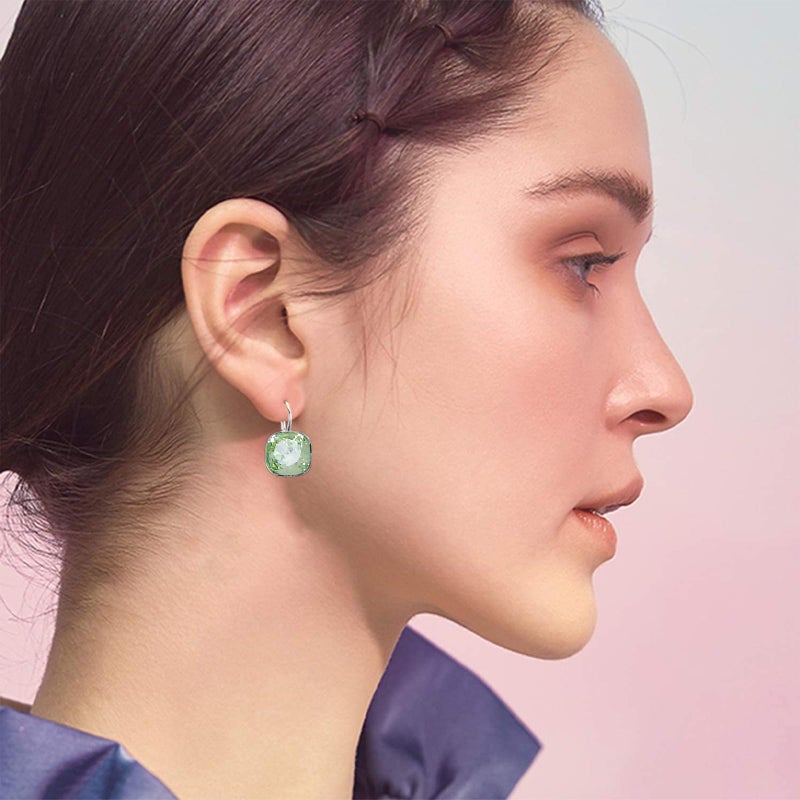 AOBOCO Sterling Silver Leverback Earrings Embellished with Crystals from Austria, Hypoallergenic Cushion Cut Square Crystal Earrings, Fine Anniversary Birthday Jewelry Gifts for Women (Light Green) - Image 2