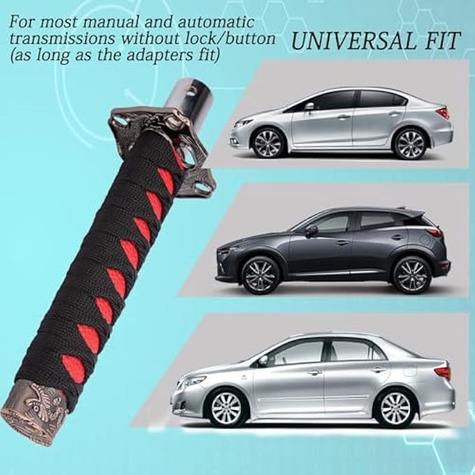 rayihni Samurai Sword Shift Knob 20CM Short Gear Shift Knob With 4 Adapters Samurai Shift Gear Lever For Manual Transmission Cars Most Automatic Transmission Cars BlackRed - Image 3