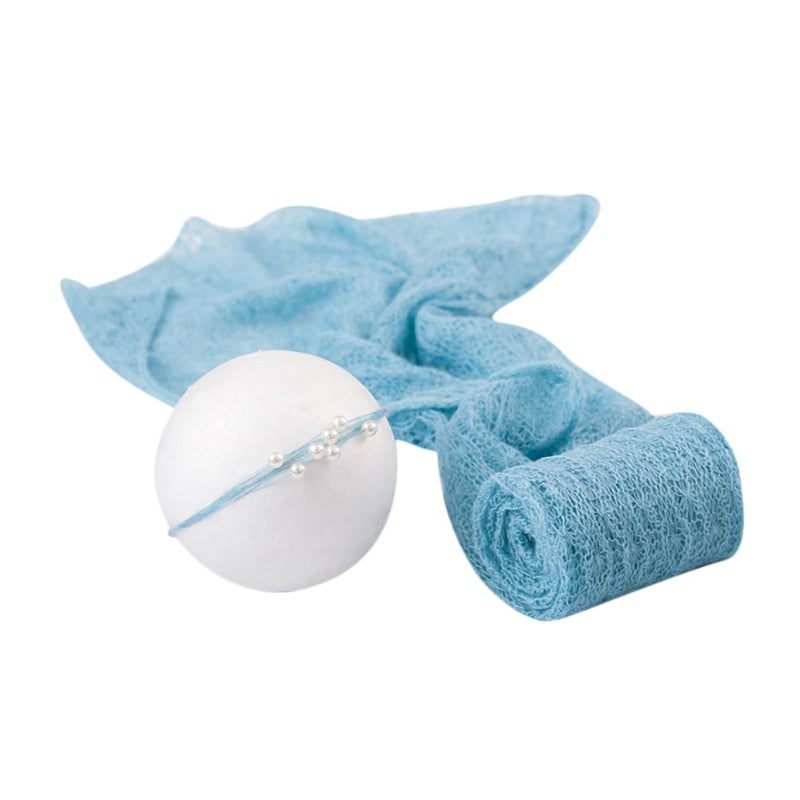 Sky Blue Mohair Baby Wrap Swaddle With Headdress Newborn Photography Prop - Image 1