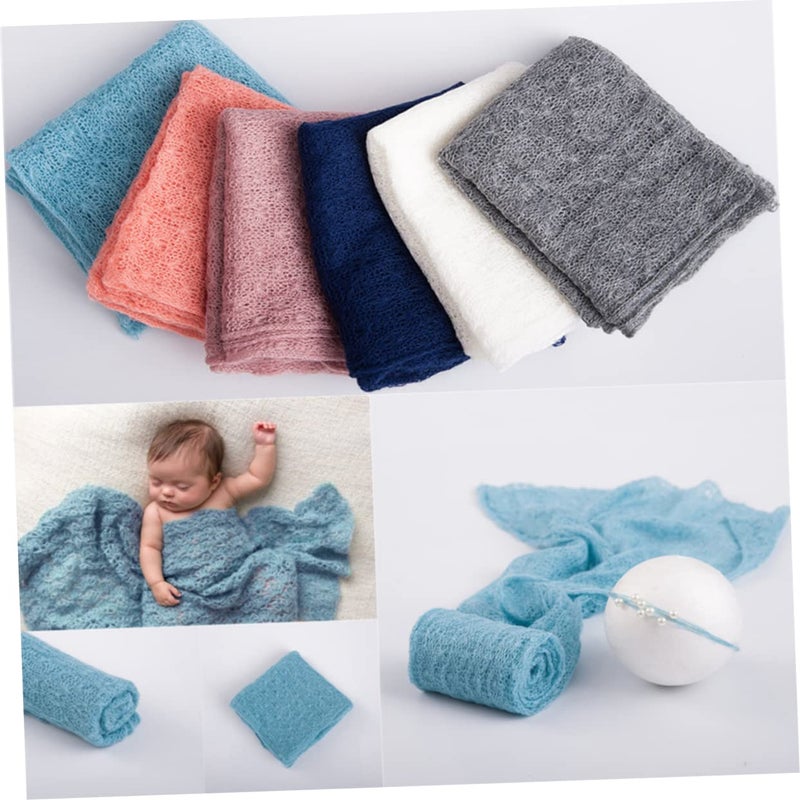 Sky Blue Mohair Baby Wrap Swaddle With Headdress Newborn Photography Prop - Image 4
