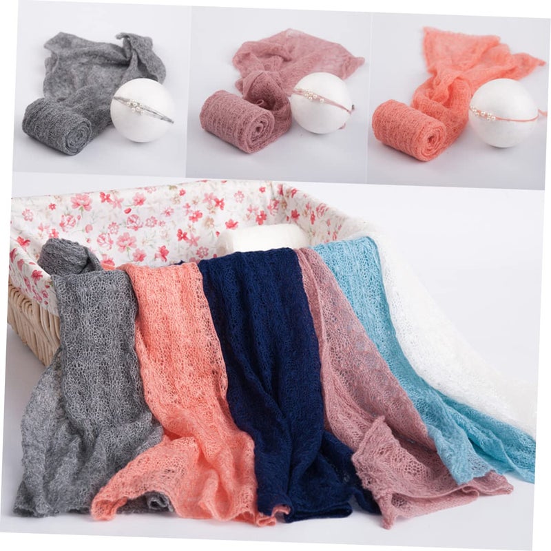 Sky Blue Mohair Baby Wrap Swaddle With Headdress Newborn Photography Prop - Image 5