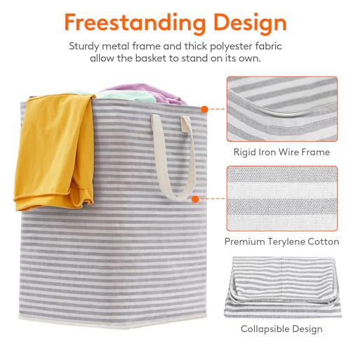 Lifewit 2 Pack Laundry Basket 90L Each Collapsible Clothes Hamper with Reinforced Handles Freestanding Waterproof Design for Bedroom and Laundry Room Grey 180L Total - Image 3
