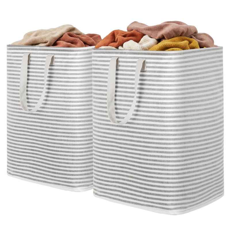 Lifewit 2 Pack Laundry Basket 90L Each Collapsible Clothes Hamper with Reinforced Handles Freestanding Waterproof Design for Bedroom and Laundry Room Grey 180L Total - Image 2