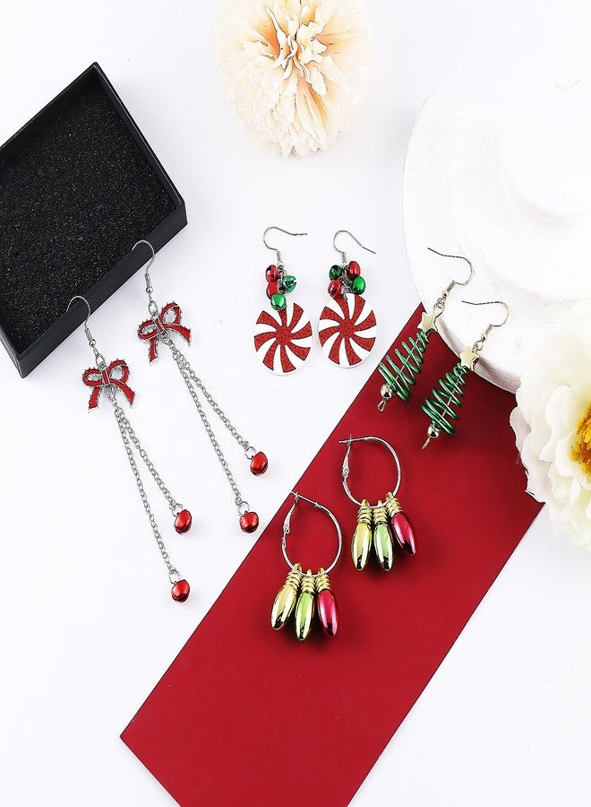 kepvrio 4 Pairs Christmas Earrings Set for women Christmas Tree Bow Bell Light Bulbs Hoop Earrings Christmas Holiday Party Jewellery (Style-A) - Image 3