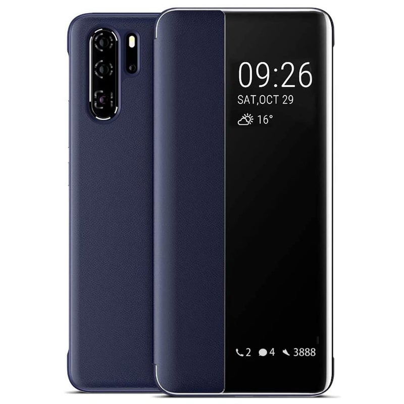 Lukione Compatible with Huawei P30 Pro Case Smart Mirror View Phone Cover Auto Sleep  Wake Up Full Body Protective Case AntiDropBlue