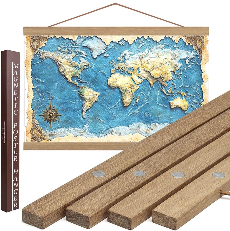 DACRI HOME DACRI HOME 40 Wide Magnetic Poster Hanger Frame  40x27 40x30 40x60 Magnetic Poster Frame Solid Teak Wood Strong Magnets for Hanging Maps Pictures Prints Scroll Wall Art 40 Inch Natural Wood