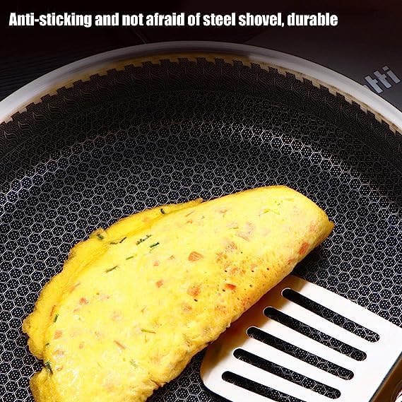 SHOPECOM مقلاة غير لاصقة من شوبكوم مع غطاء أدوات المطبخ لقلي الخضار والستيك للاستخدام المنزلي مقلاة مزدوجة الجوانب من الفولاذ المقاوم للصدأ - Image 5