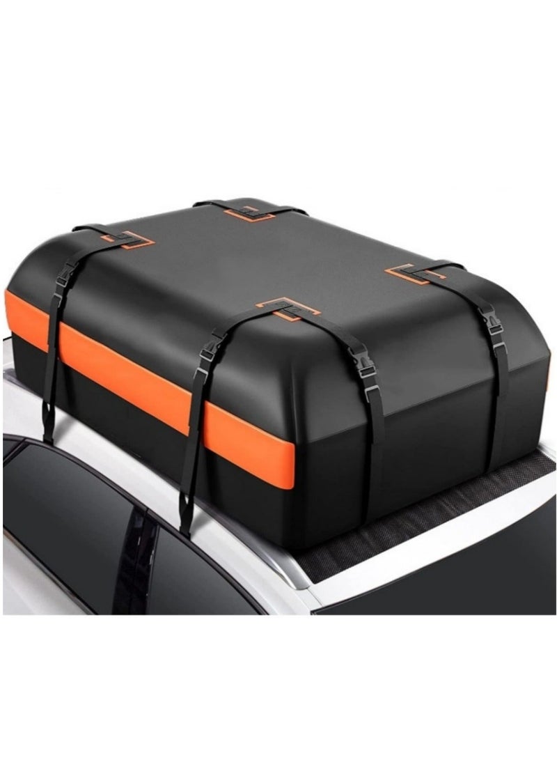 ET-LIFE Car Rooftop Cargo Carrier Bag - 15 Cubic Feet Waterproof Car Topper Luggage Storage Bag, Car Organizer Travel Bag for Minivan SUV Vehicles w/wo Roof Rack, Feet 52*40*18cm, Black Orange - Image 1