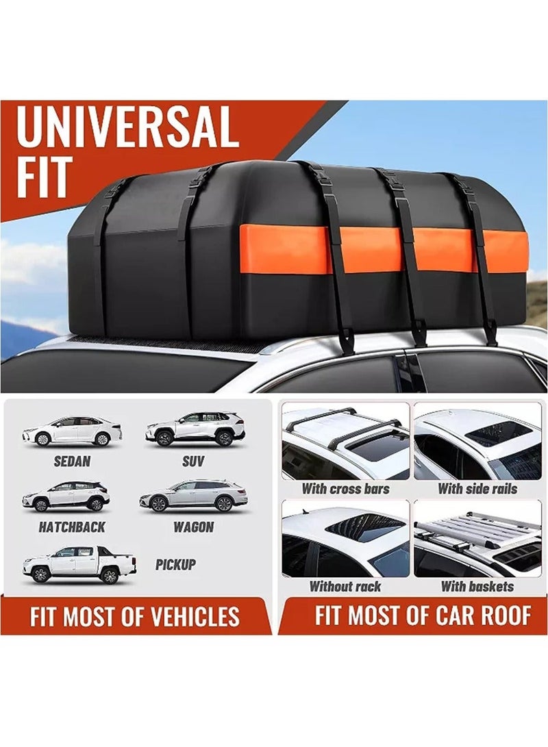 ET-LIFE Car Rooftop Cargo Carrier Bag - 15 Cubic Feet Waterproof Car Topper Luggage Storage Bag, Car Organizer Travel Bag for Minivan SUV Vehicles w/wo Roof Rack, Feet 52*40*18cm, Black Orange - Image 3