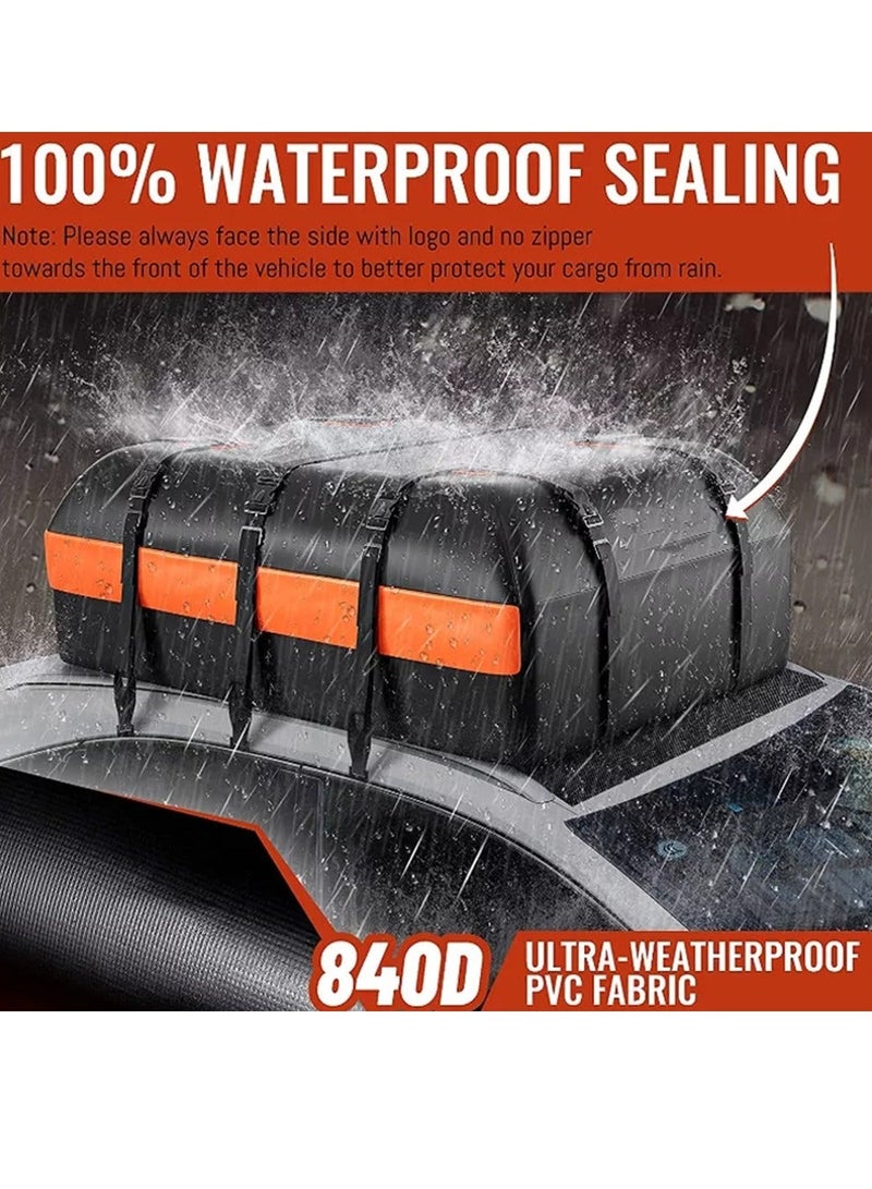 ET-LIFE Car Rooftop Cargo Carrier Bag - 15 Cubic Feet Waterproof Car Topper Luggage Storage Bag, Car Organizer Travel Bag for Minivan SUV Vehicles w/wo Roof Rack, Feet 52*40*18cm, Black Orange - Image 5