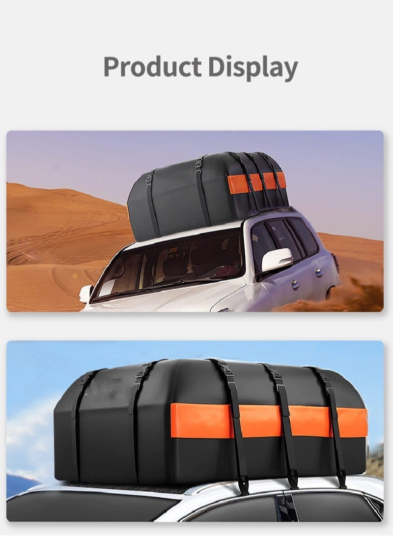 ET-LIFE Car Rooftop Cargo Carrier Bag - 15 Cubic Feet Waterproof Car Topper Luggage Storage Bag, Car Organizer Travel Bag for Minivan SUV Vehicles w/wo Roof Rack, Feet 52*40*18cm, Black Orange - Image 2