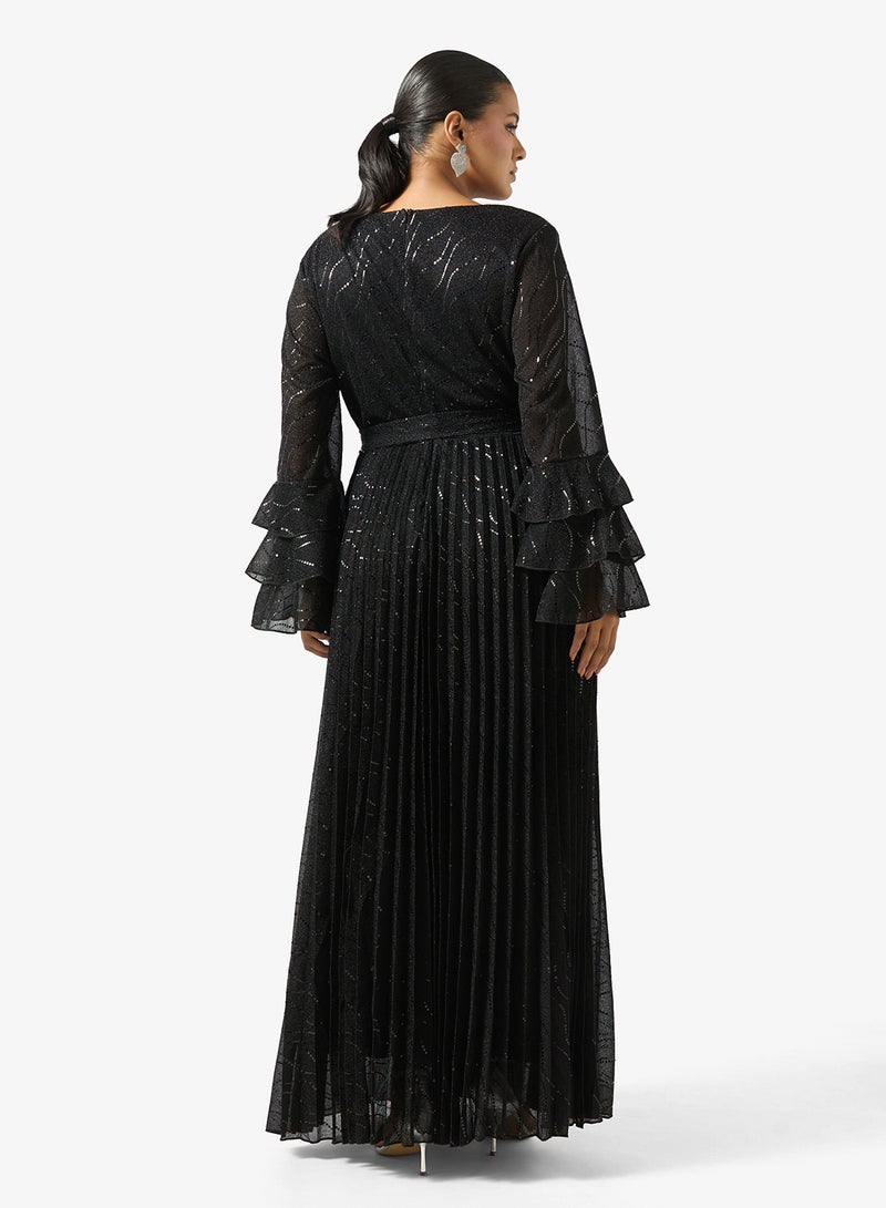 خزانة فستان مقاس كبير بأكمام مكشكشة لامع - Image 2