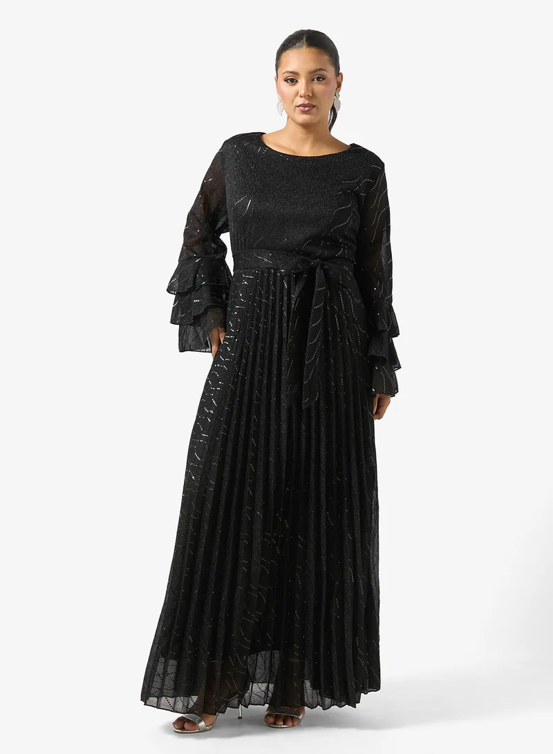 Plus Size Ruffled Sleeve Shimmer Dress