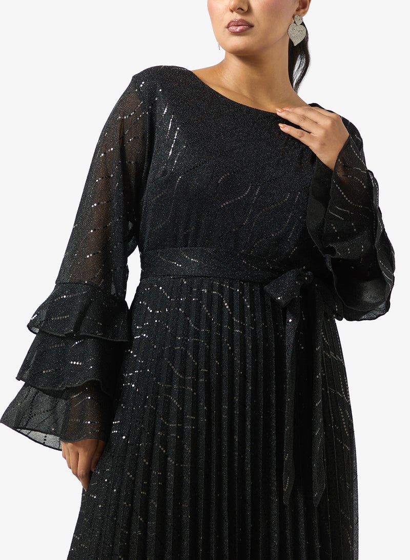 خزانة فستان مقاس كبير بأكمام مكشكشة لامع - Image 3