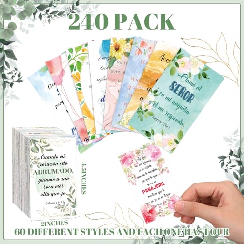 Resholder 240 Pcs Bible Verse Cards in Spanish Prayer Greeting Cards with Assorted Bible Verses Versículos Bíblicos En Español Church Christian Birthday Party Gifts for Women Men(Flower) - Image 3