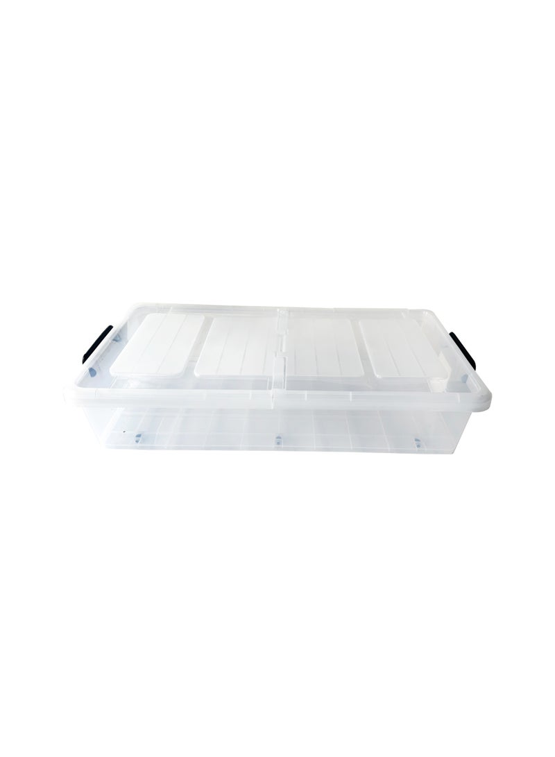 Marcolo Underbed Storage Box 35L Transparent Plastic Organizer with Wheels and Double-Sided Lid Multipurpose Container - Image 2