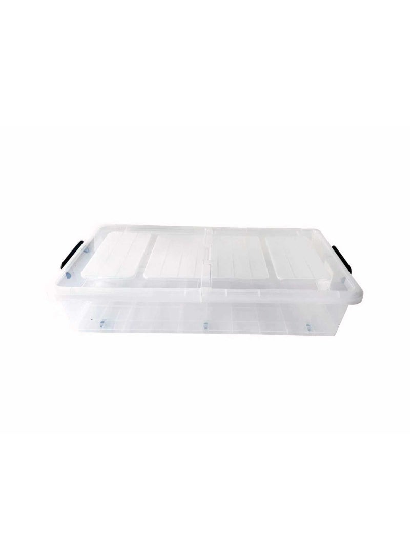 Marcolo Underbed Storage Box 35L Transparent Plastic Organizer with Wheels and Double-Sided Lid Multipurpose Container - Image 1