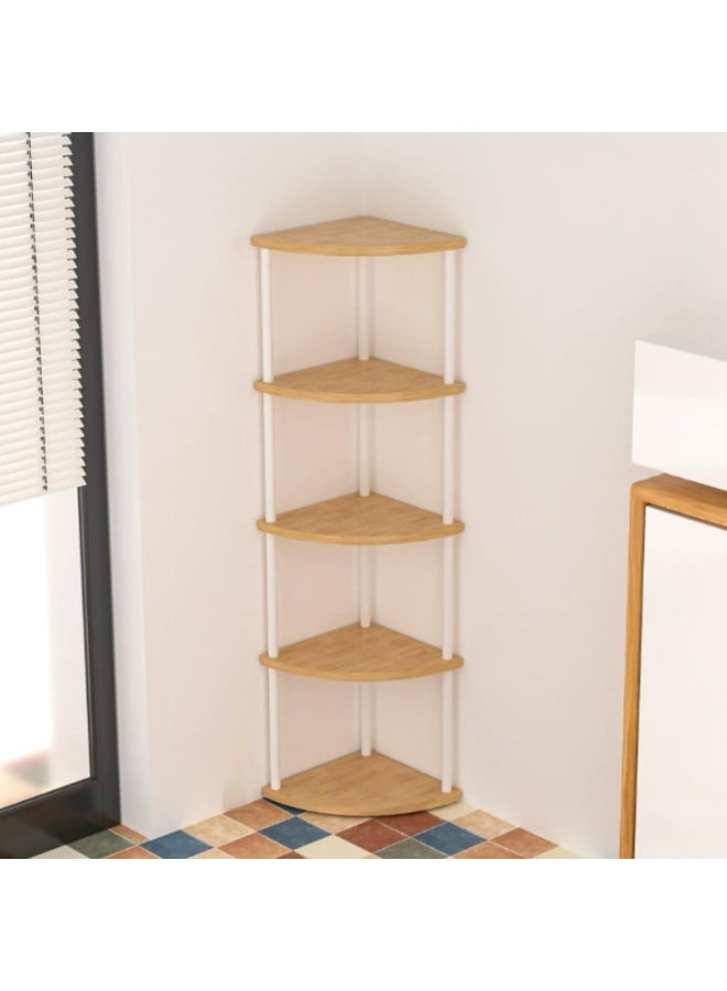 والالا رف كتب زاوية، 5 طبقات، رف عرض قائم بذاته، 30×30×122 سم، رف زاوية خشبي صناعي مع أرفف مفتوحة وإطار معدني لغرفة المعيشة وغرفة النوم والمكتب المنزلي (خشب، الطابق الخامس) - Image 2