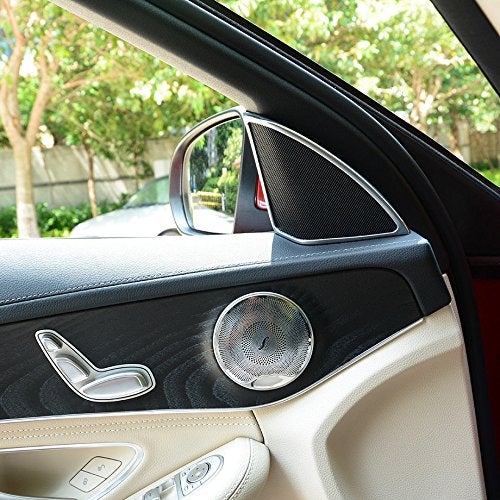 Lanyun Door Speaker Audio Player Cover Trim Compatible with Mercedes Benz for 2015-2019 W205 C-Class C250 C300 C350 C400 C63, X205 GLC-Class GLC250 GLC300, etc(1set/4pic) (Matt Silver) - Image 5