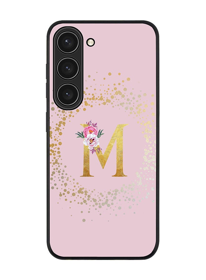 Stylizedd Rugged Black edge case for Samsung Galaxy S23 5G Slim fit Soft Case Flexible Rubber Edges TPU Gel Thin Cover - Custom Monogram Initial Letter Floral Pattern Alphabet - M (Pink) - Image 1