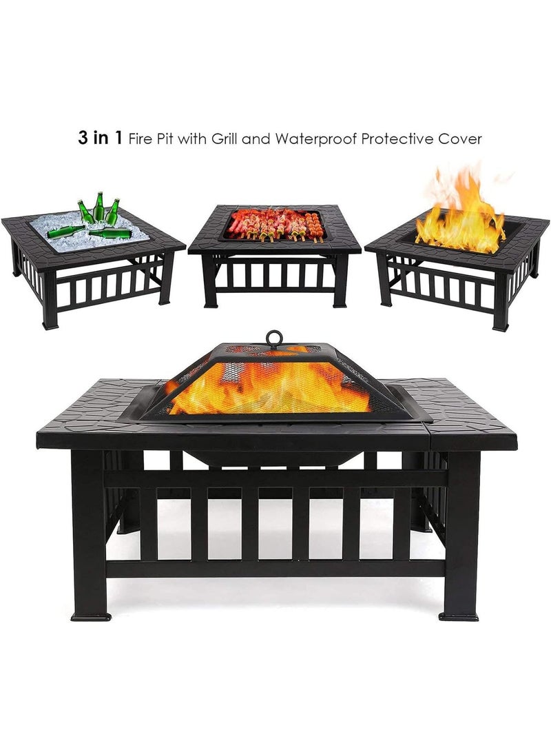 Portable Fire Pit With Grill Black - Image 1