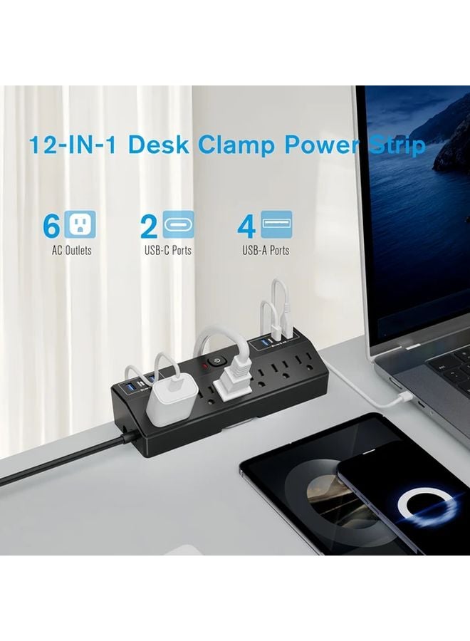 12 In 1 Desktop Power Strip 1625W 6 AC Outlets 6 USB Ports PD 20W Fast Charging 5 1 High Position Clip - Image 4