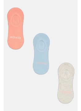 XOXO Women 3 Pairs Brand Logo Invisible Socks, Multicolor  - Image 1