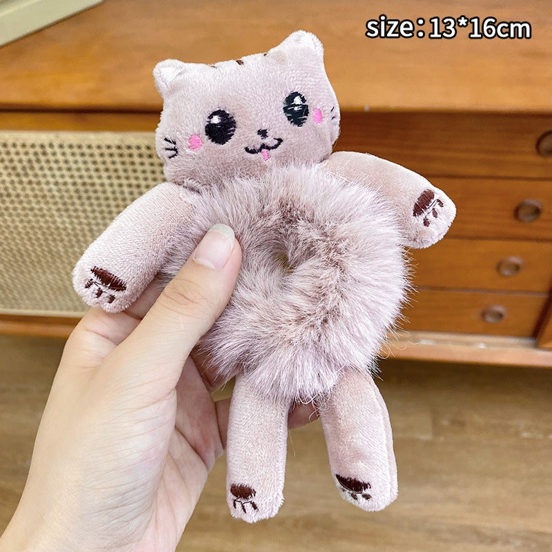 Generic Baowao Bear Hair Loop 2023 New Cute Plush Bear Tie-up Rope Womens Internet Celebratory Cartoon Hair Rope Pontail Rubber Tendon 7# kittens