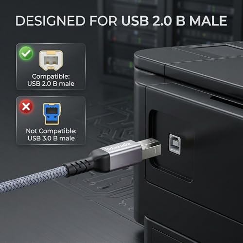 Ruaeoda USB C to USB B Printer Cable 6ft, High-Speed Braided USB C MIDI Cable for MacBook Pro, iPad Pro, Air, Compatible with HP, Canon, Epson, Brother Printer, Digital Piano, DAC, DJ Controller - Image 3