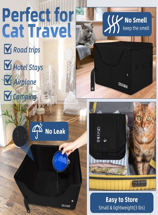 Petskd Portable Travel Litter Box for Cats with Lid and 10 pcs Liner Bags, Light Weight, Leak-Proof and Higher Sides for Road Trips, Hotel Stays, Car Travel(Black) - Image 2