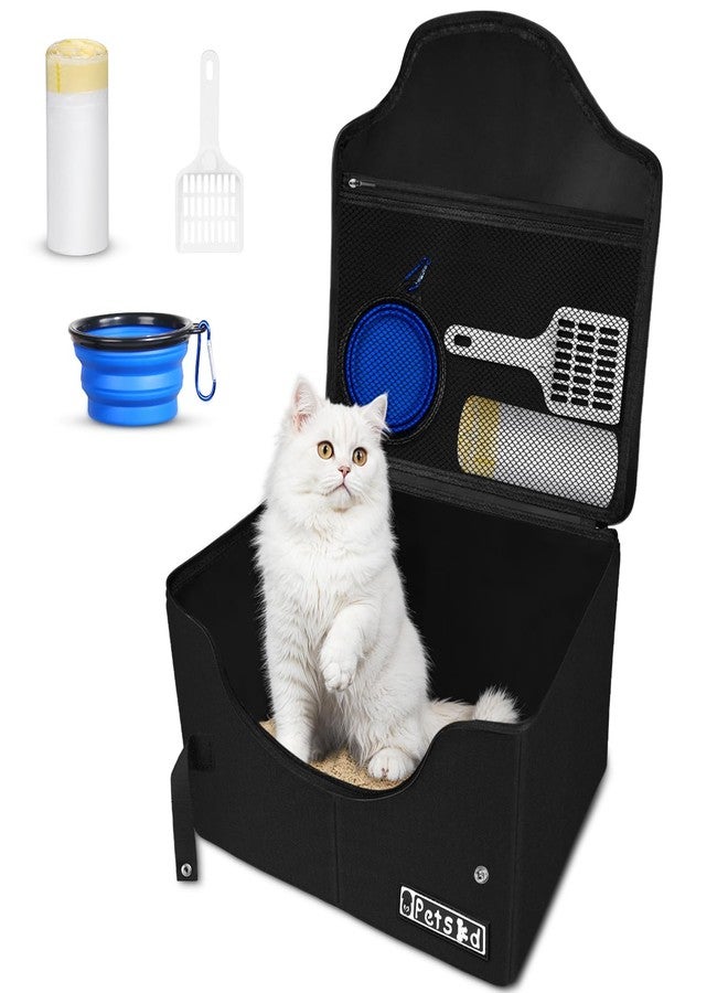 Petskd Portable Travel Litter Box for Cats with Lid and 10 pcs Liner Bags, Light Weight, Leak-Proof and Higher Sides for Road Trips, Hotel Stays, Car Travel(Black) - Image 1